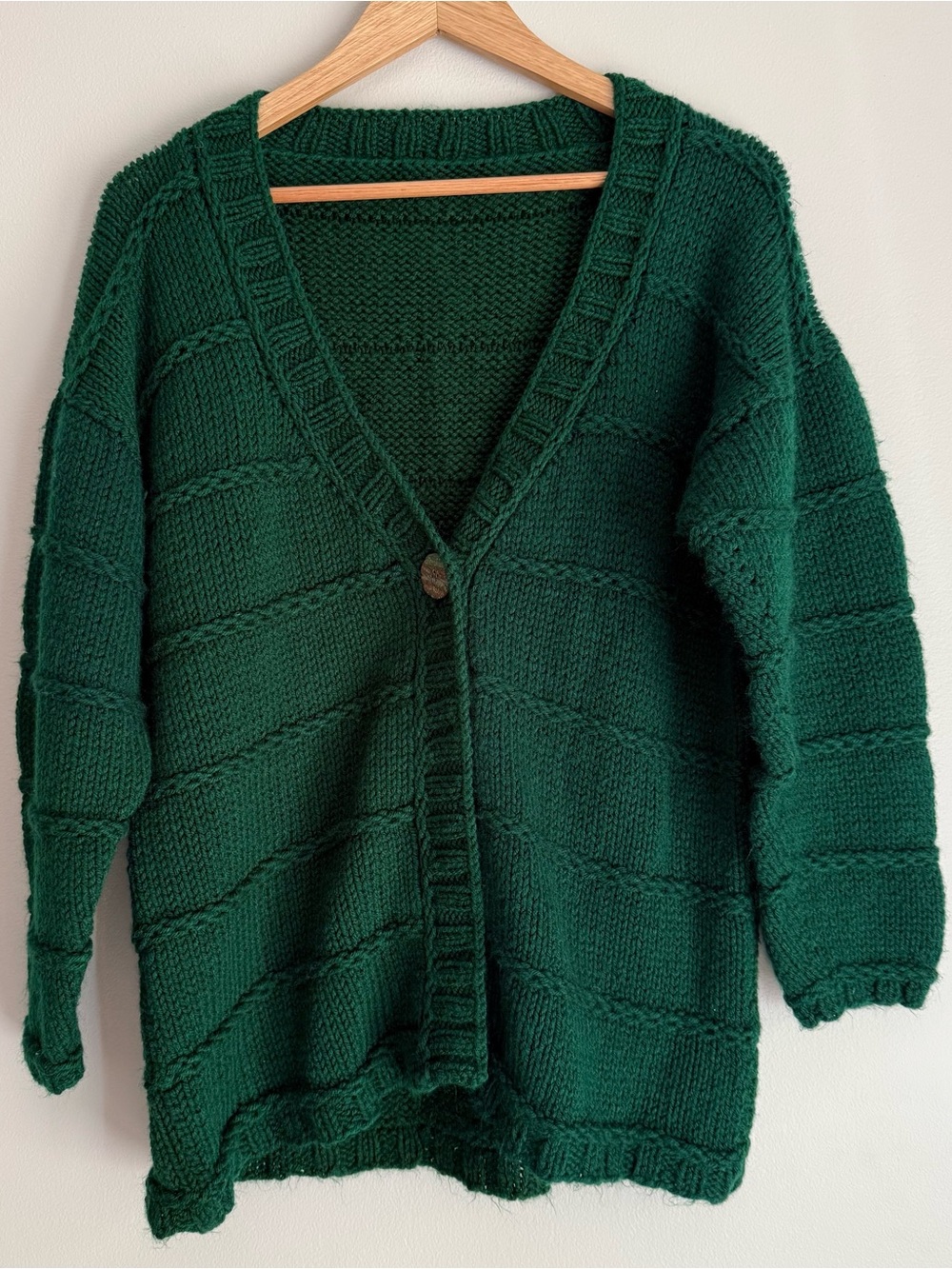 Hand Knit Chunky Oversized Cardigan Sweater Dark Green